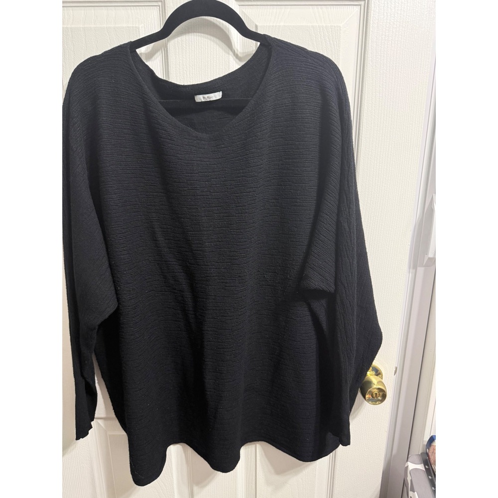 Via Milano Woman Black Ribbed Knit Oversized Scoop Neck Dolman Sleeve Sweater